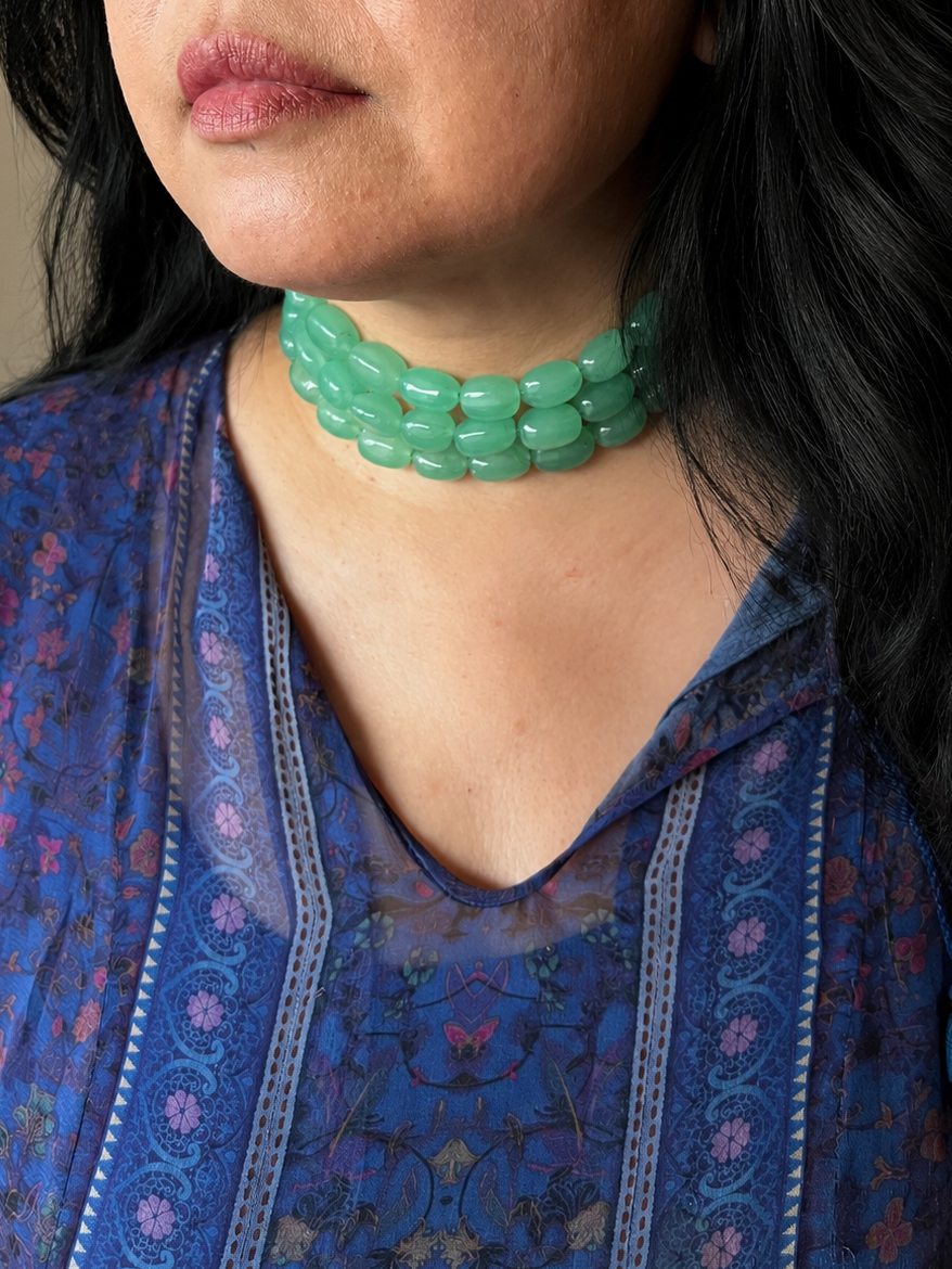 Green Aventurine Choker Necklace: Brass Clasp, Adjustable