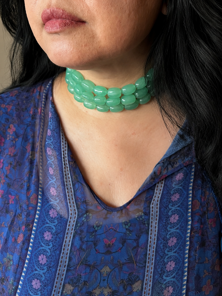 Green Aventurine Choker Necklace: Brass Clasp, Adjustable