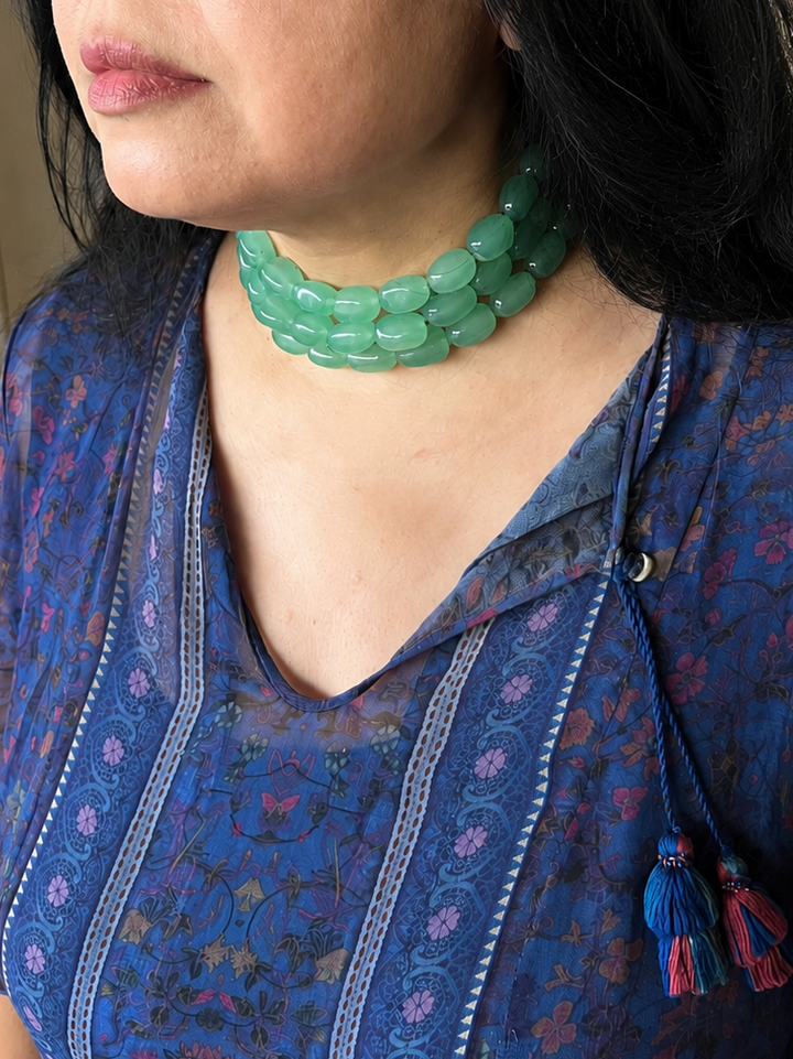 Green Aventurine Choker Necklace: Brass Clasp, Adjustable