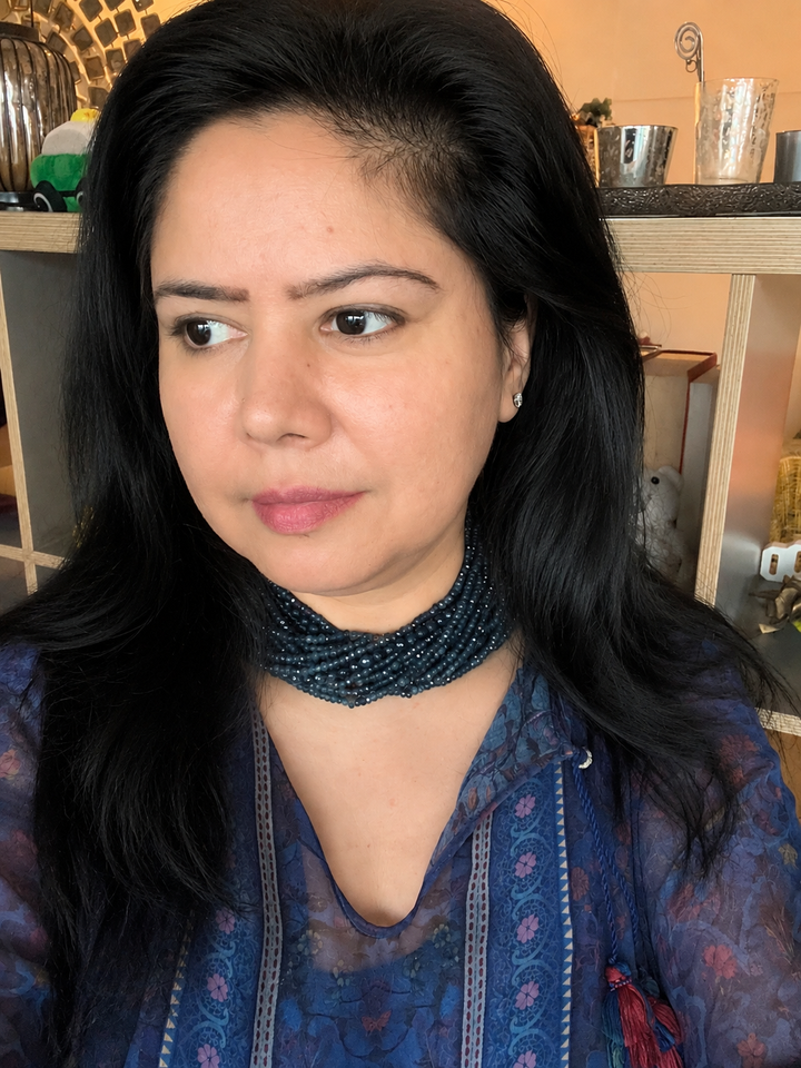 Blue Sapphire Multi Strand Choker, Micro Faceted Denim Blue Beaded Choker Necklace
