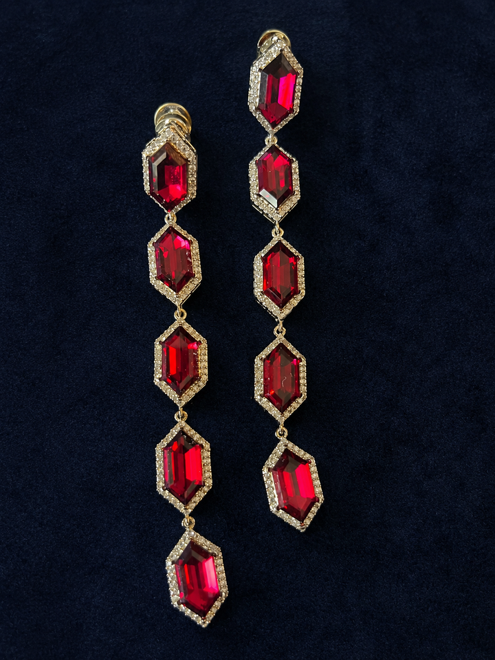 Crimson Red Crystal Linear Dangle Earrings