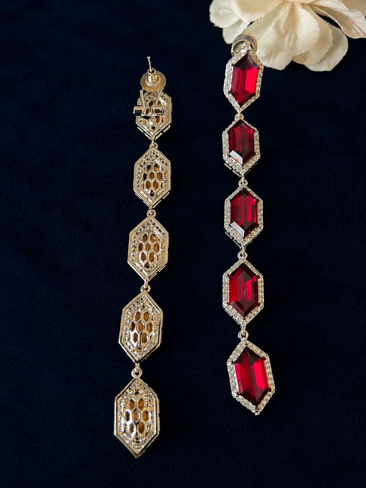 Crimson Red Crystal Linear Dangle Earrings