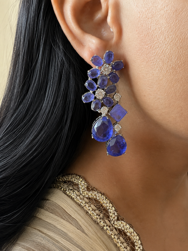 Tanzanite Blue Doublet Stone Statement Earrings