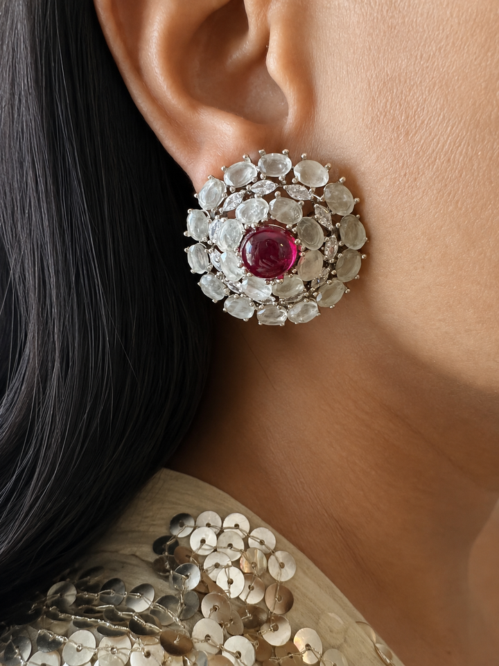 Designer Doublet Stone Earrings with Silver Polish - Premium Quality