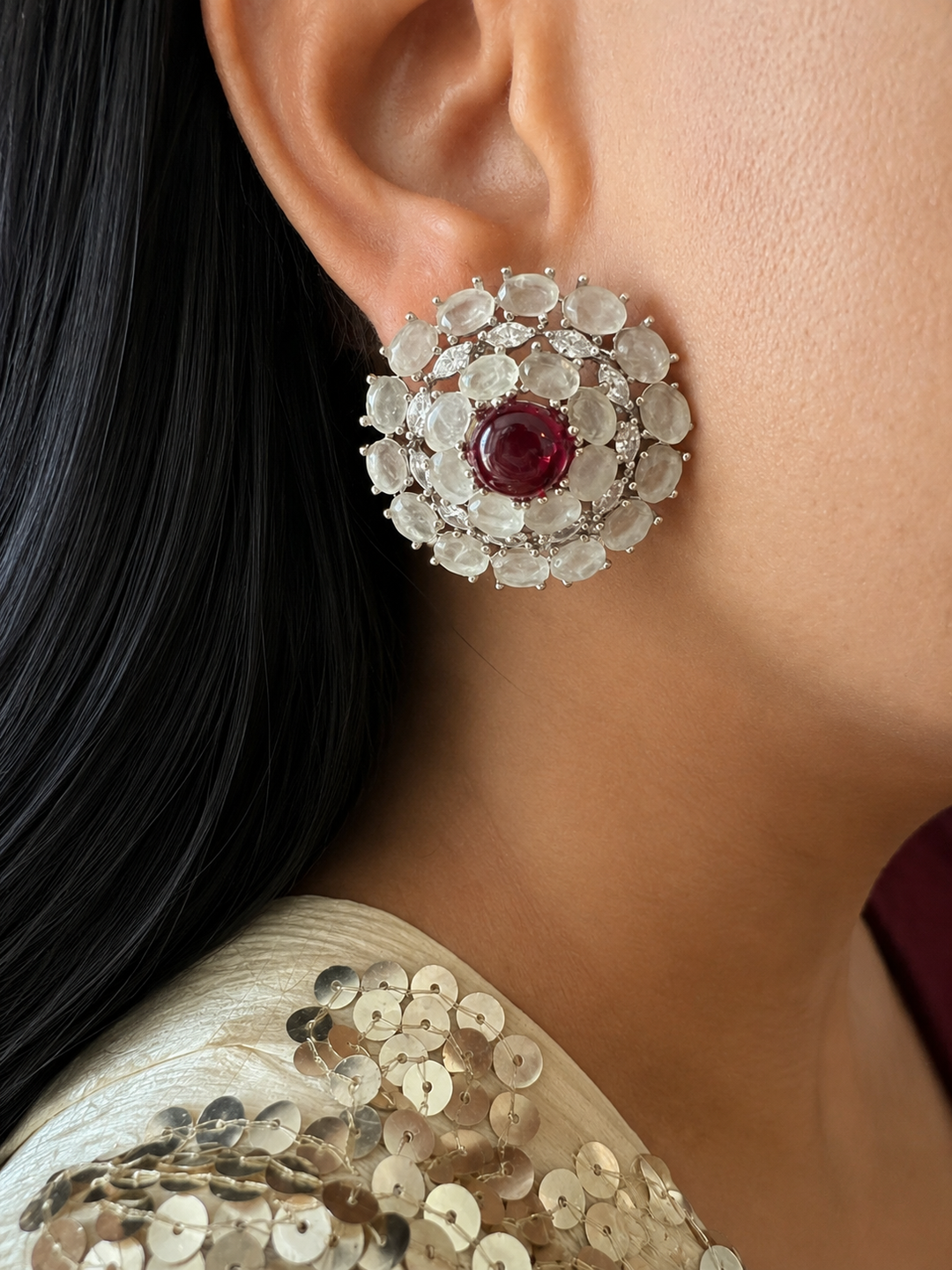 Designer Doublet Stone Earrings with Silver Polish - Premium Quality
