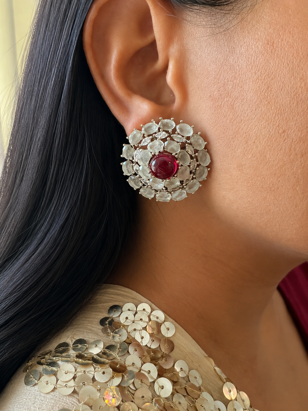 Designer Doublet Stone Earrings with Silver Polish - Premium Quality