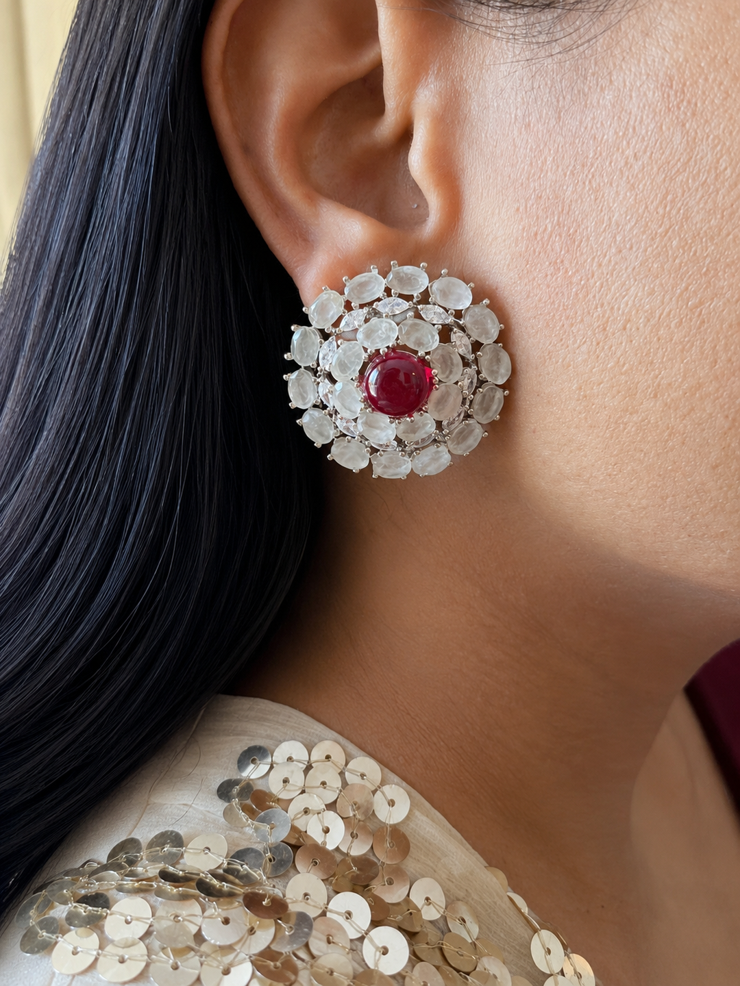 Designer Doublet Stone Earrings with Silver Polish - Premium Quality