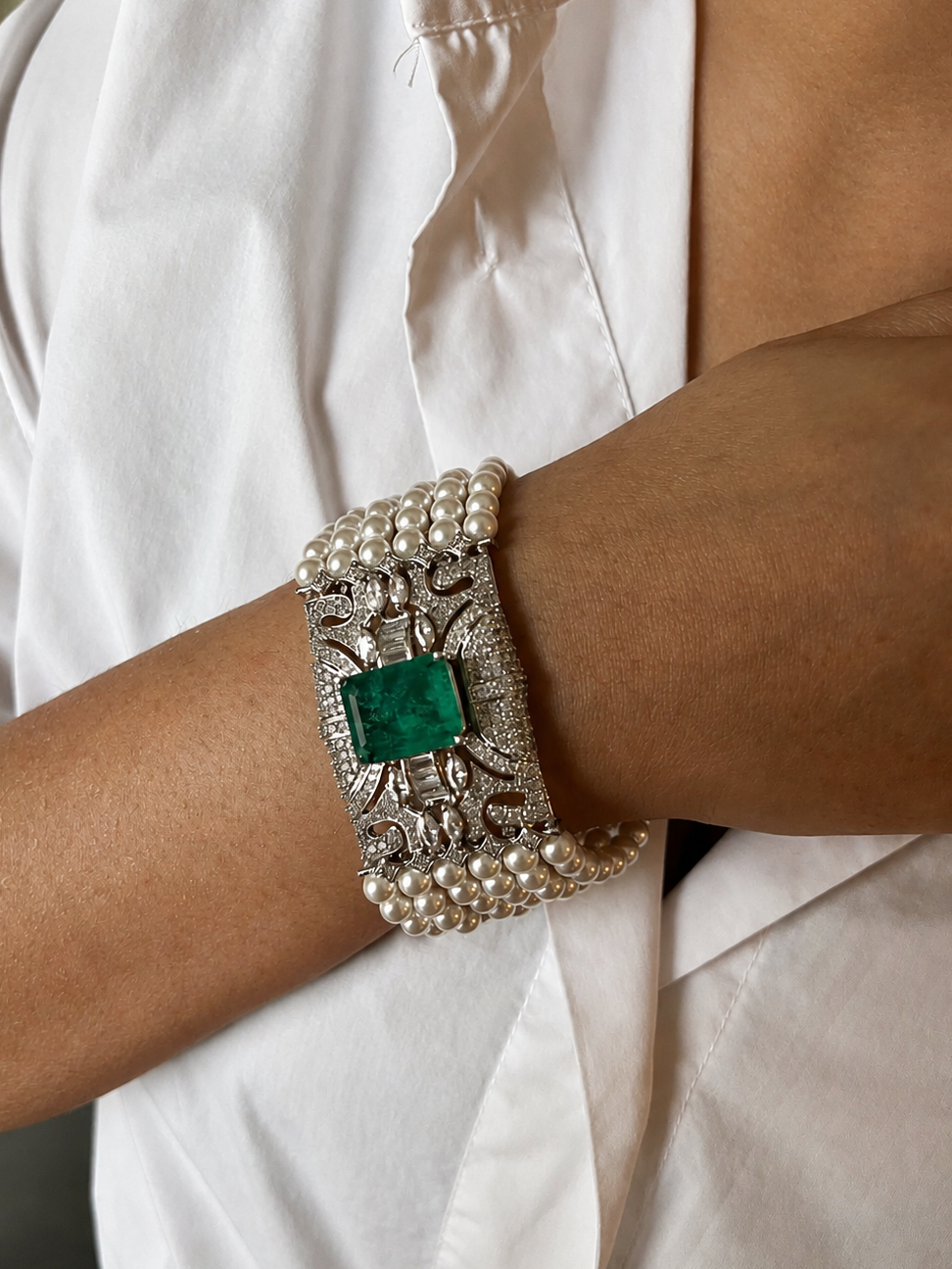 Emerald Doublet CZ Diamond Statement Bracelet