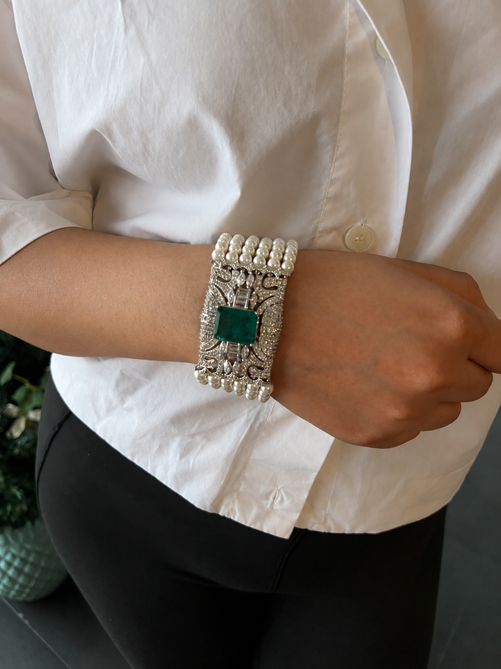 Emerald Doublet CZ Diamond Statement Bracelet