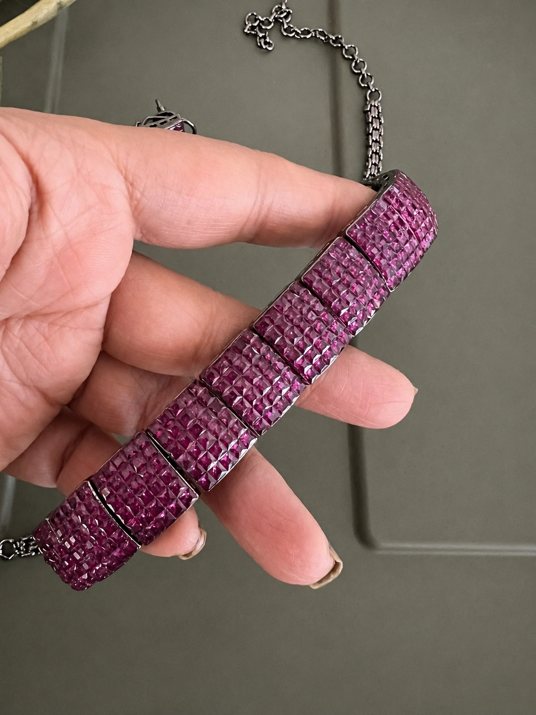 Fuchsia Pink Studded Crystal Choker & Matching Earrings Set