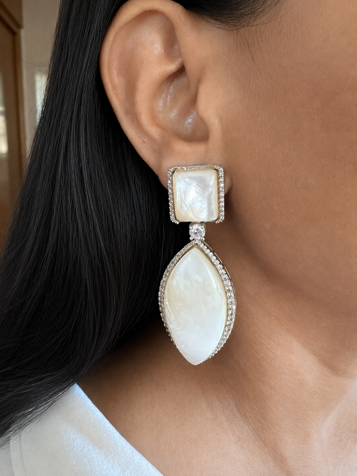 Mother of Pearl Marquise Drop Earrings with CZ Halo