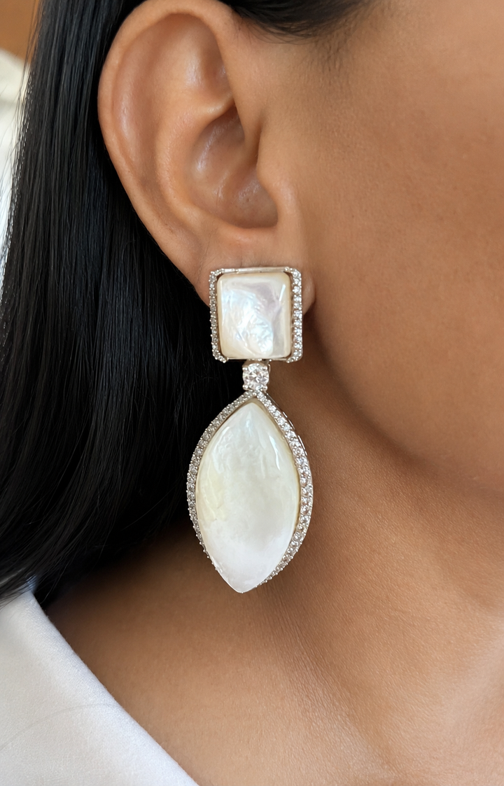 Mother of Pearl Marquise Drop Earrings with CZ Halo