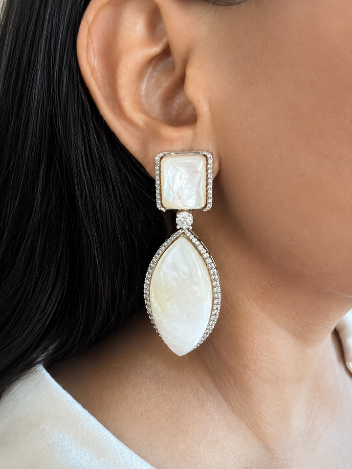 Mother of Pearl Marquise Drop Earrings with CZ Halo