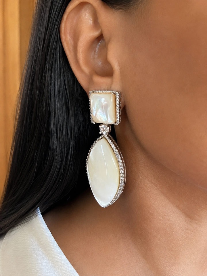 Mother of Pearl Marquise Drop Earrings with CZ Halo
