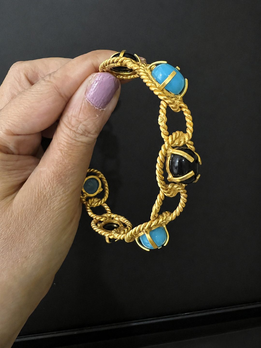 Designer Onyx and Chalcedony Hoops