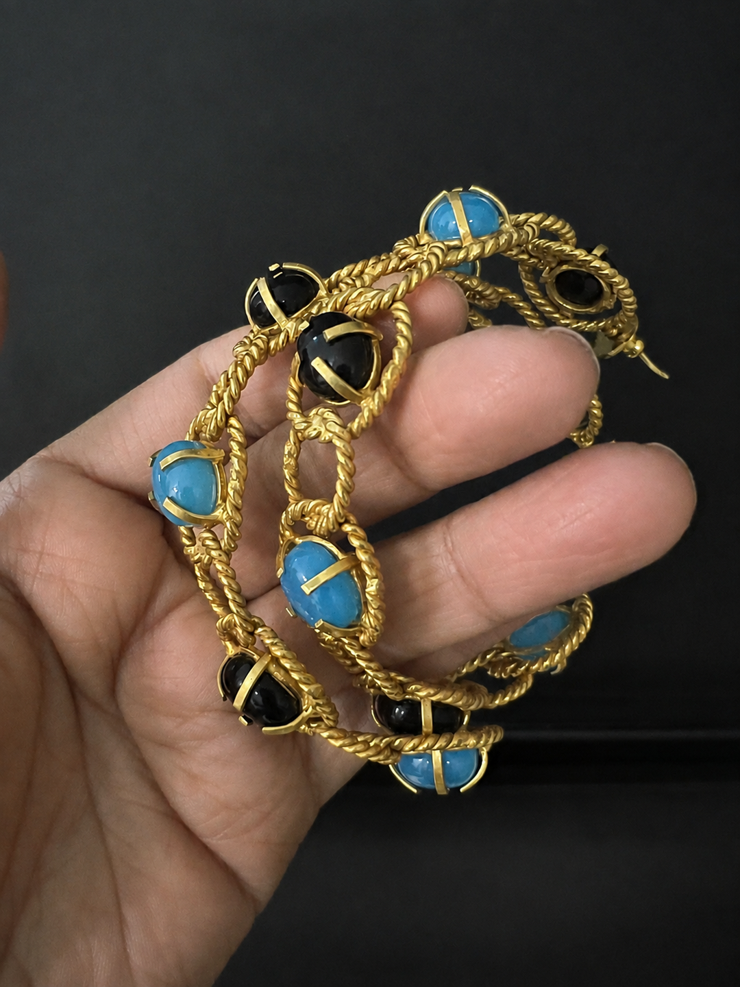 Designer Onyx and Chalcedony Hoops