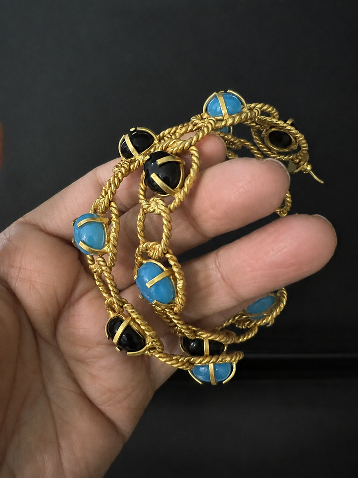 Designer Onyx and Chalcedony Hoops