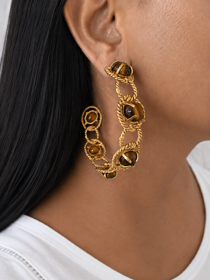 Tiger Eye Hoop Earrings