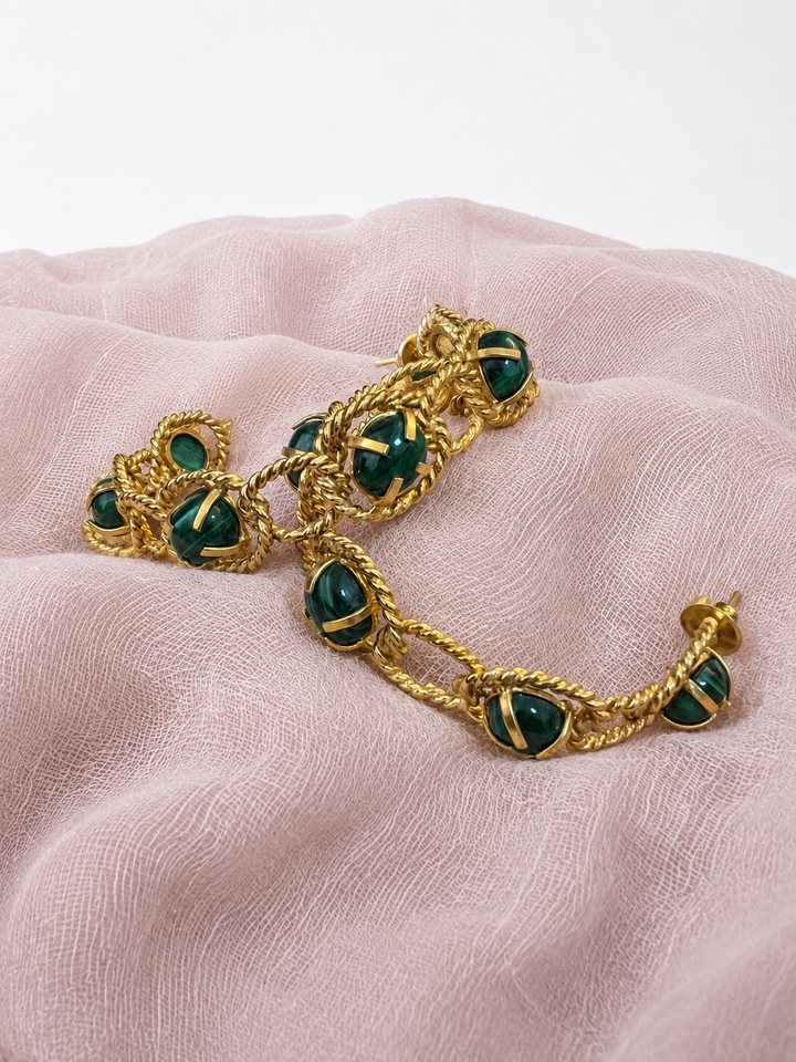 Handmade Malachite Hoop Earrings, Gold Plated Brass