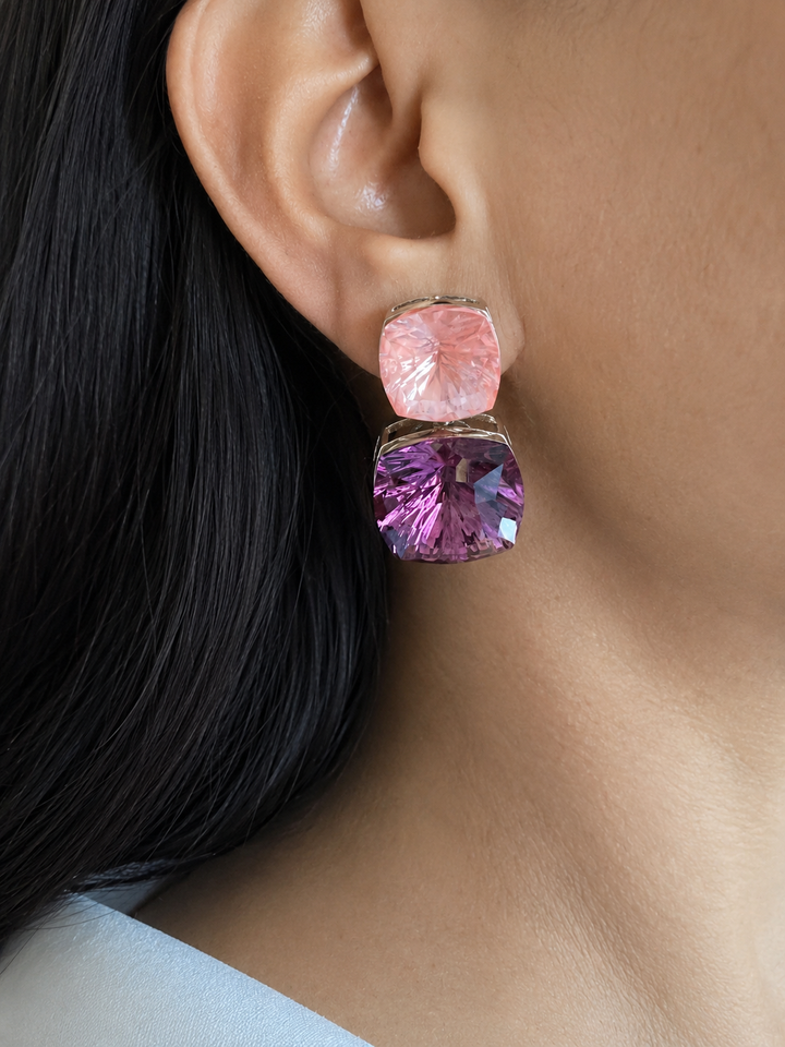 Pink & Purple Austrian Crystal Drop Earrings