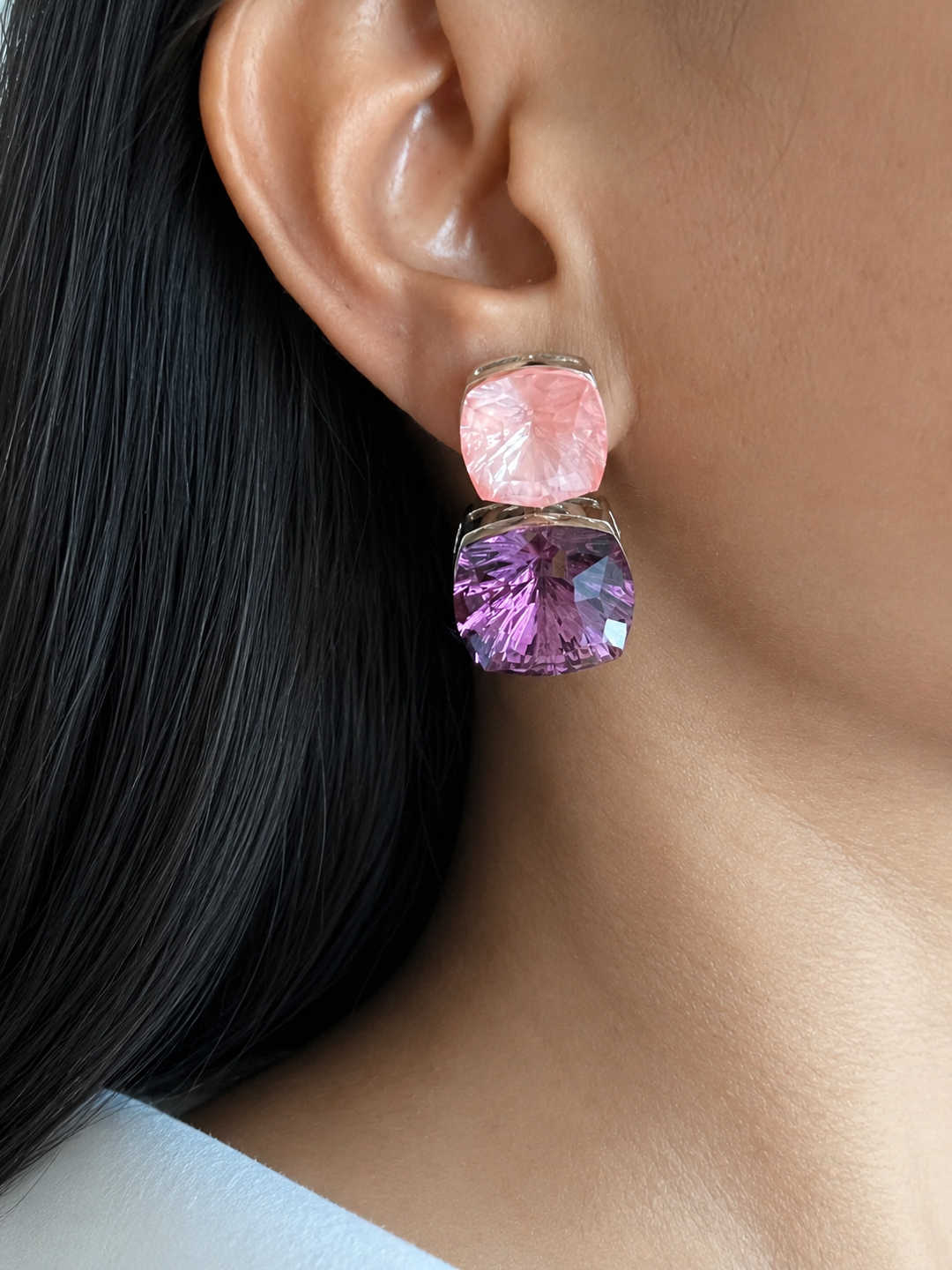 Pink & Purple Austrian Crystal Drop Earrings