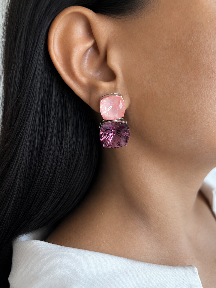 Pink & Purple Austrian Crystal Drop Earrings