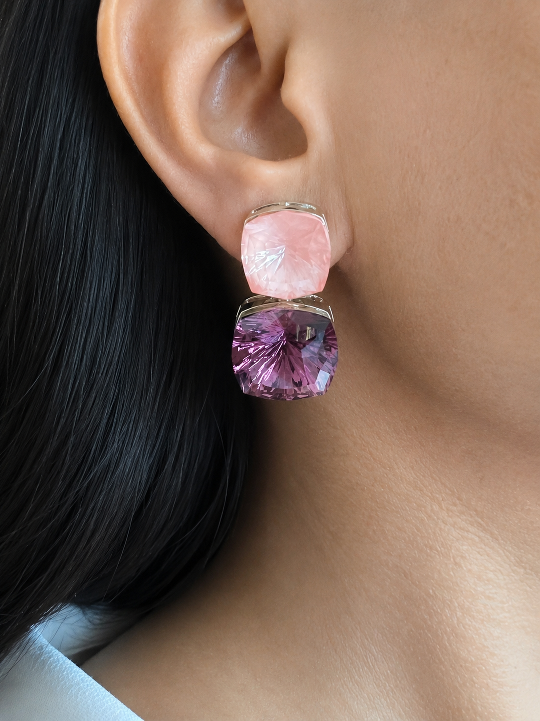 Pink & Purple Austrian Crystal Drop Earrings