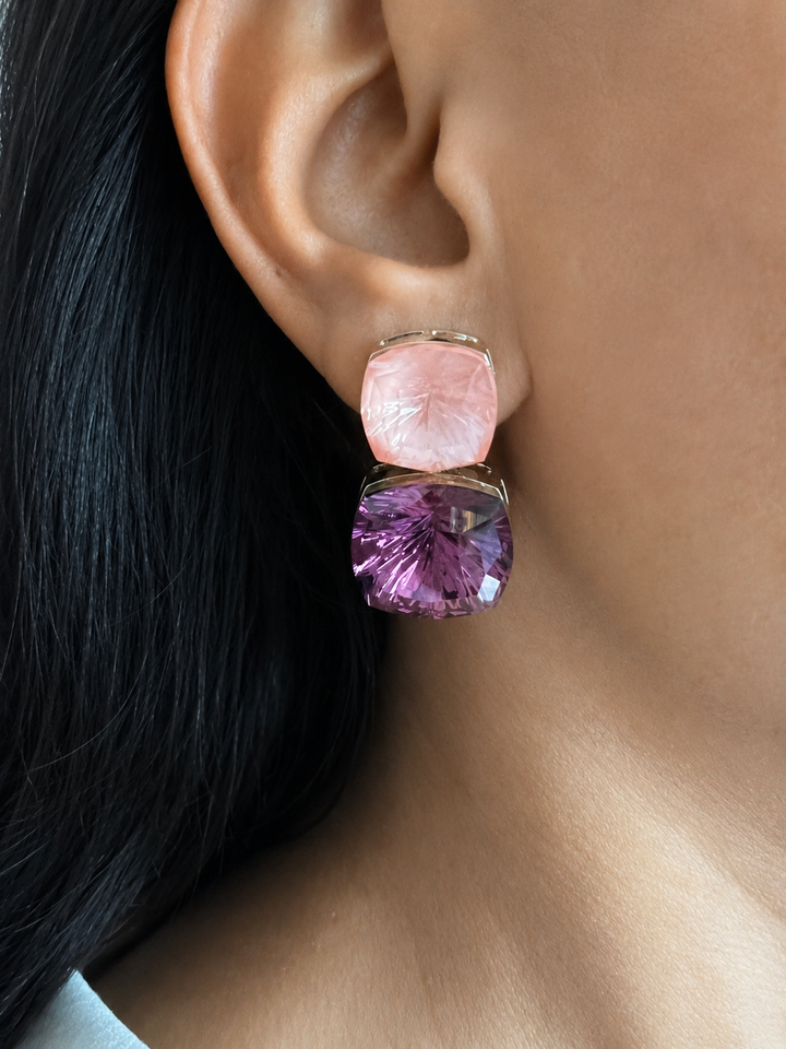 Pink & Purple Austrian Crystal Drop Earrings