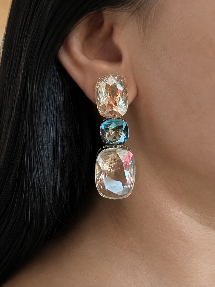 Champagne & Smoky Grey Austrian Crystal Drop Earrings