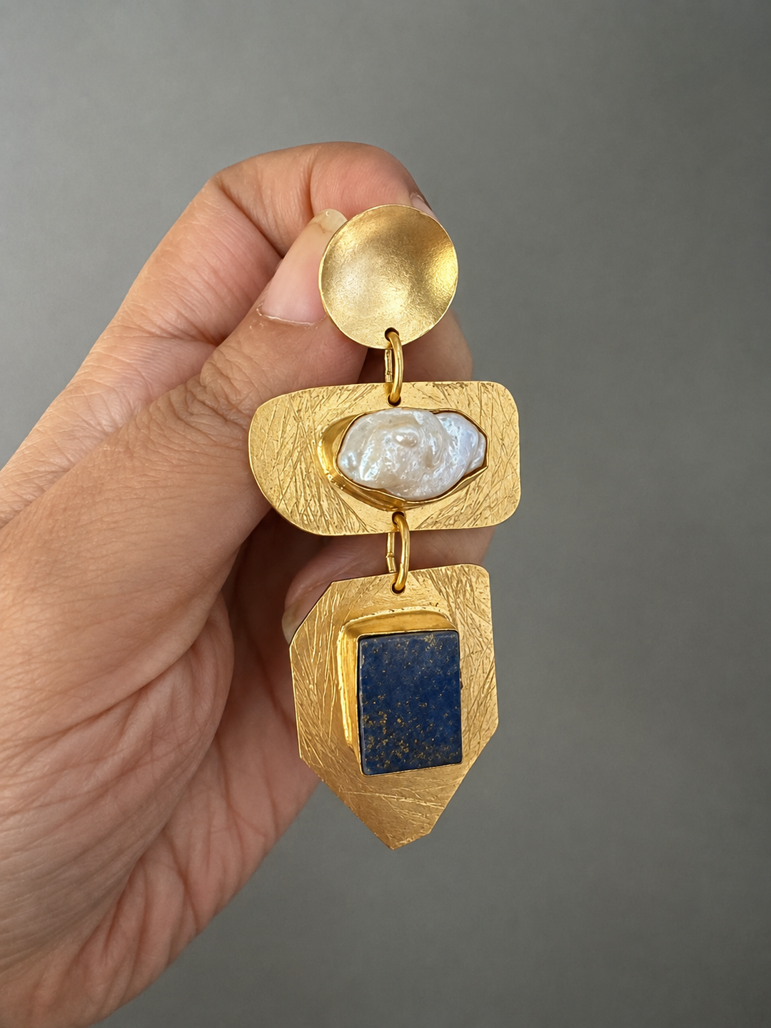 Lapis Lazuli Baroque Pearl Drop Earrings