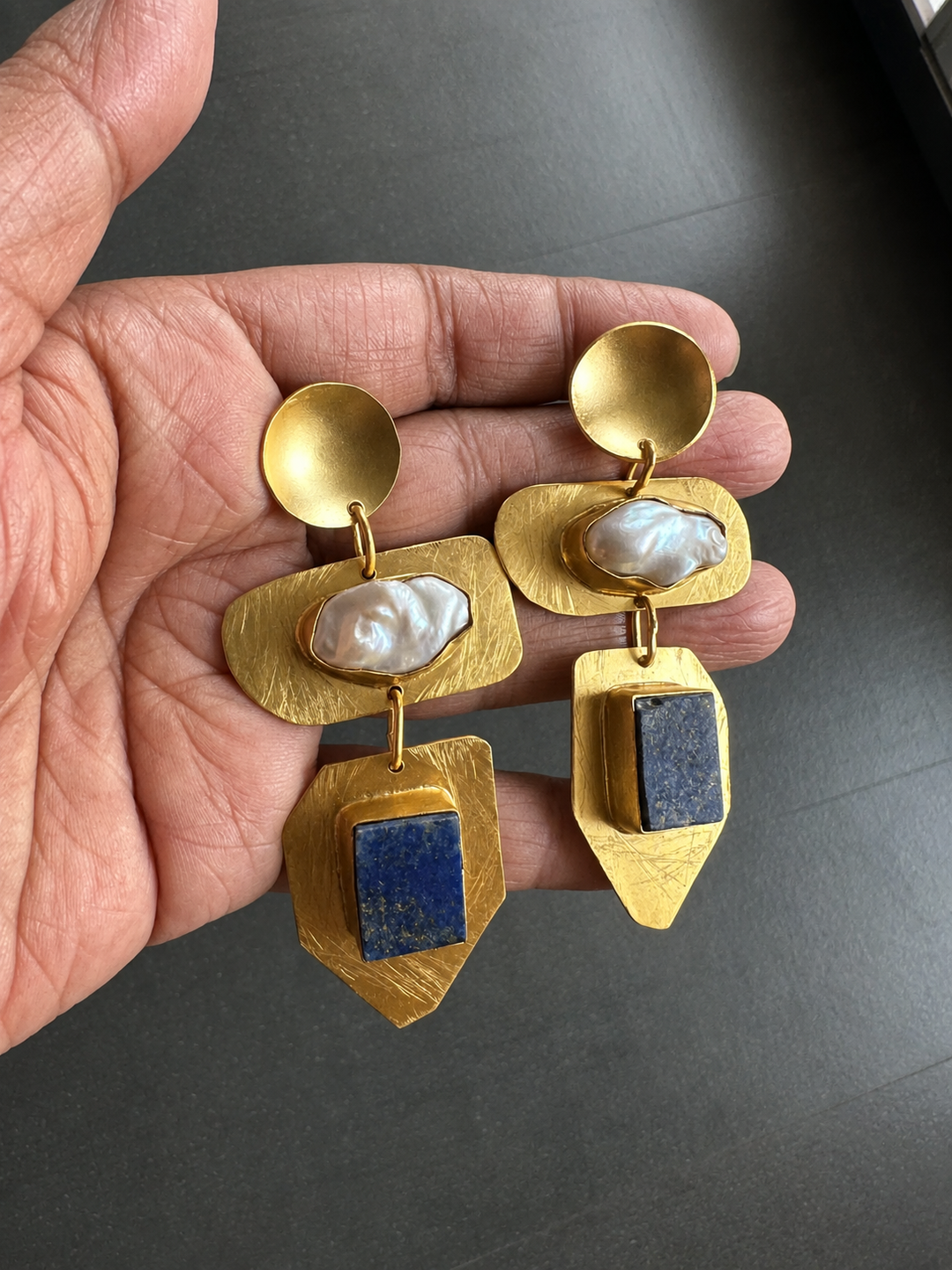 Lapis Lazuli Baroque Pearl Drop Earrings