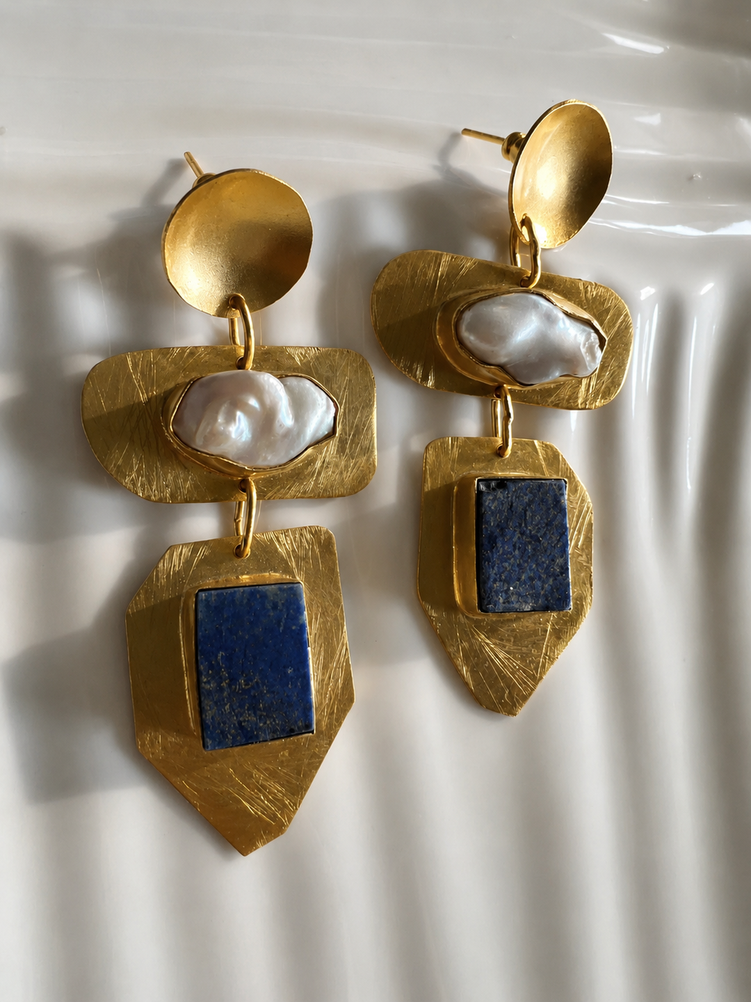 Lapis Lazuli Baroque Pearl Drop Earrings