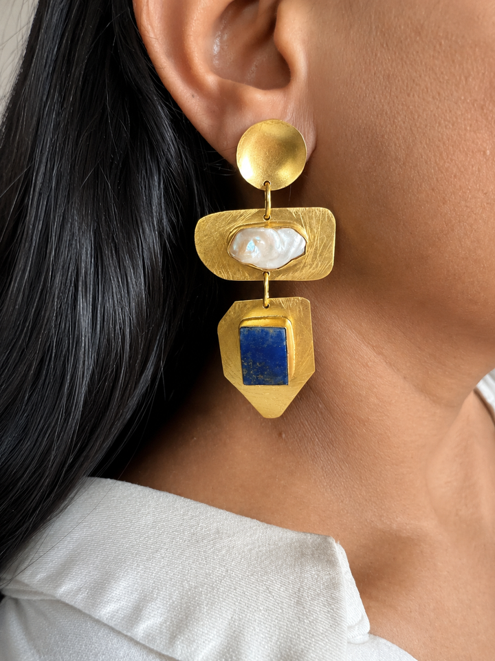 Lapis Lazuli Baroque Pearl Drop Earrings
