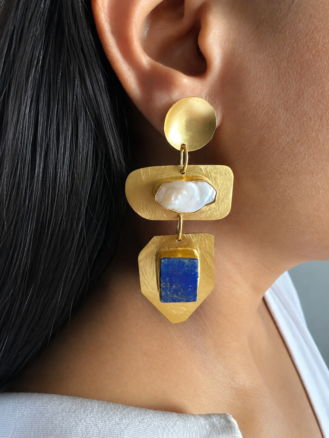 Lapis Lazuli Baroque Pearl Drop Earrings