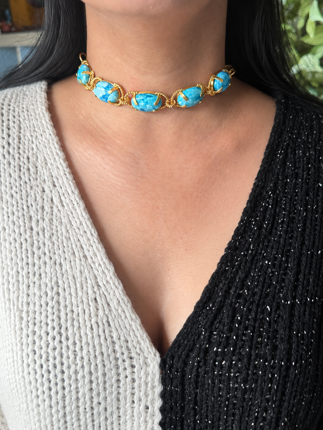 Larimar Choker – Gold Brass, Adjustable Necklace