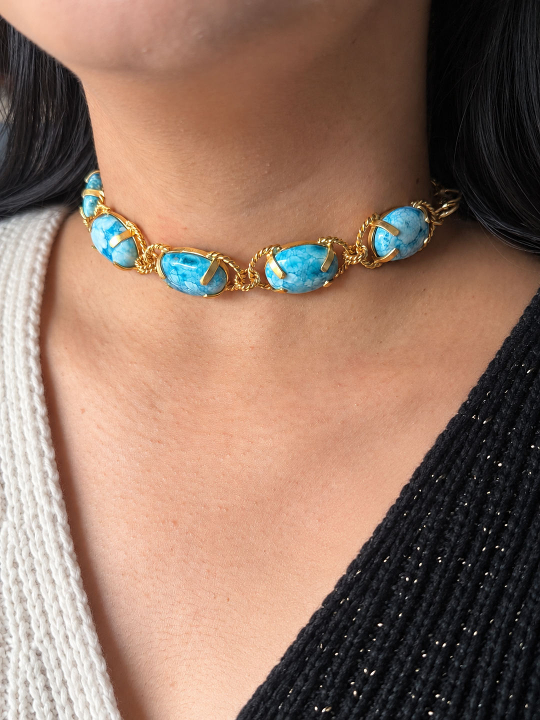 Larimar Choker – Gold Brass, Adjustable Necklace
