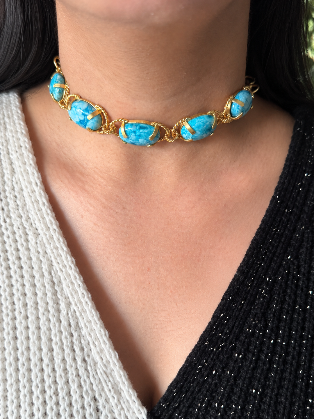 Larimar Choker – Gold Brass, Adjustable Necklace