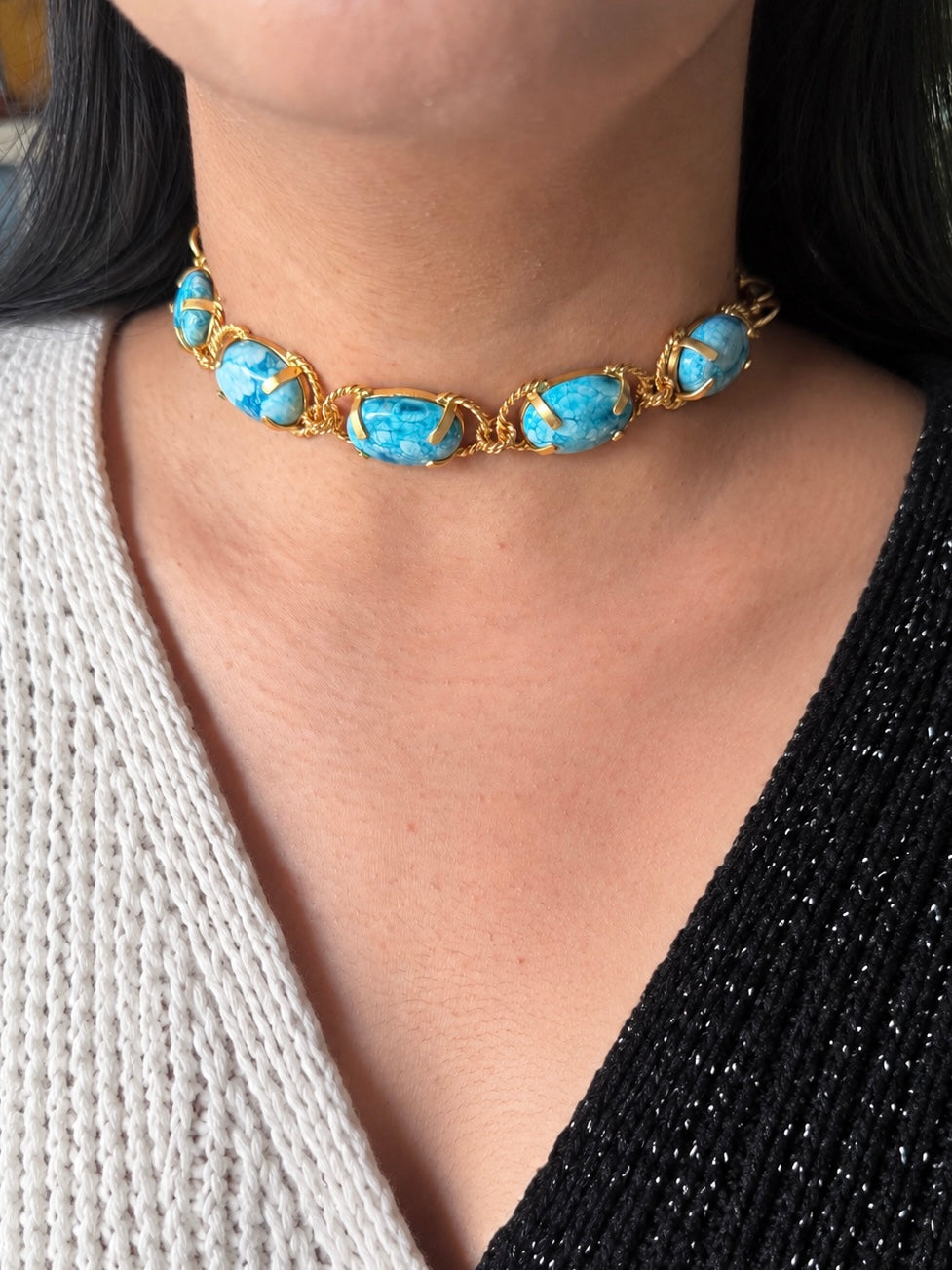 Larimar Choker – Gold Brass, Adjustable Necklace