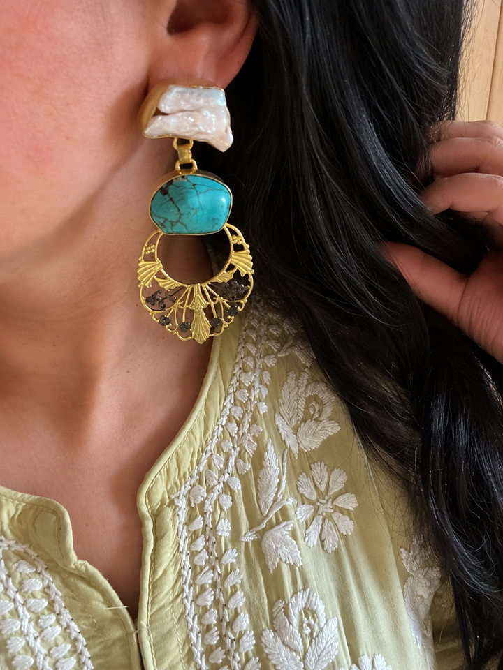 Statement Baroque and Turquoise Dangle Earrings
