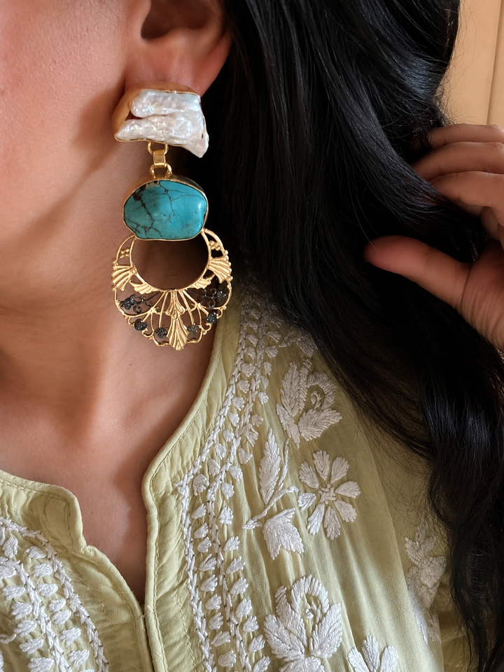 Statement Baroque and Turquoise Dangle Earrings