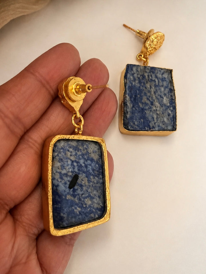 Raw Lapis Lazuli Drop Earrings with Textured Gold Detail