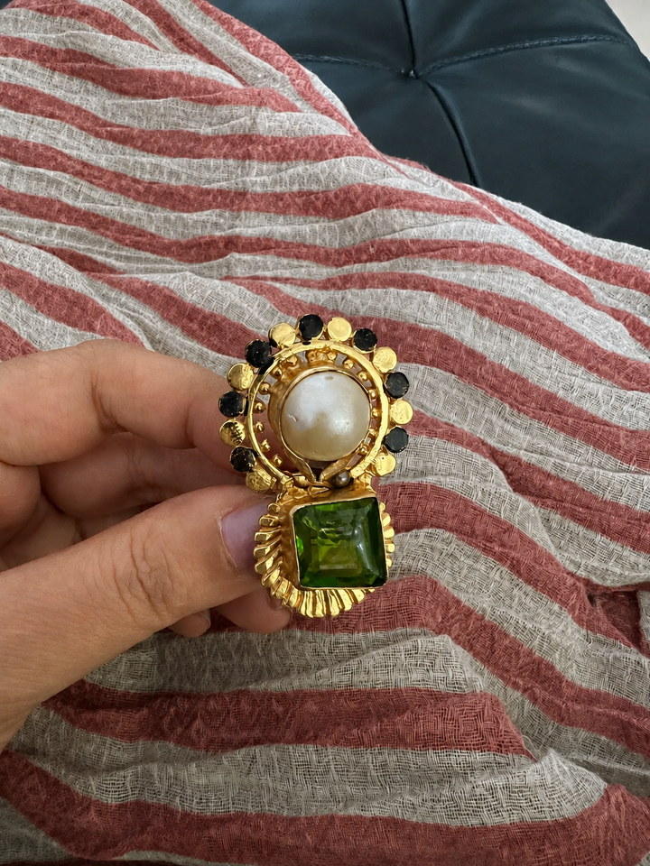 Handcrafted Pearl & Green Quartz Statement Ring