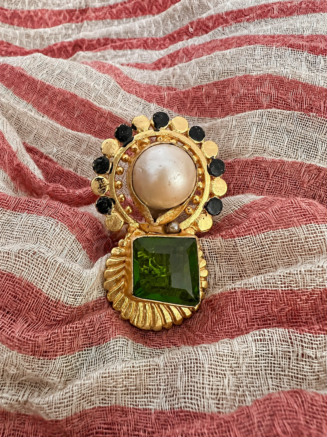 Handcrafted Pearl & Green Quartz Statement Ring