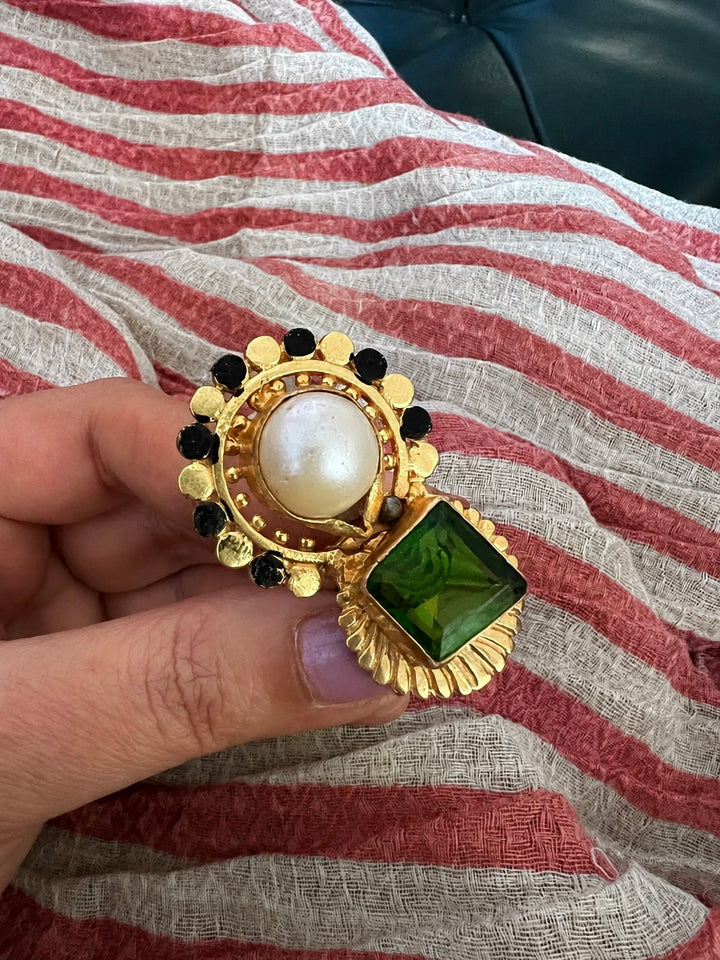 Handcrafted Pearl & Green Quartz Statement Ring