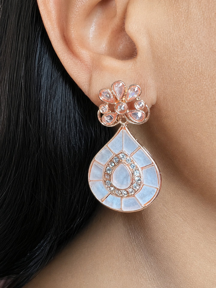 Handcrafted Ceramic Teardrop Earrings in Rose Gold Polish