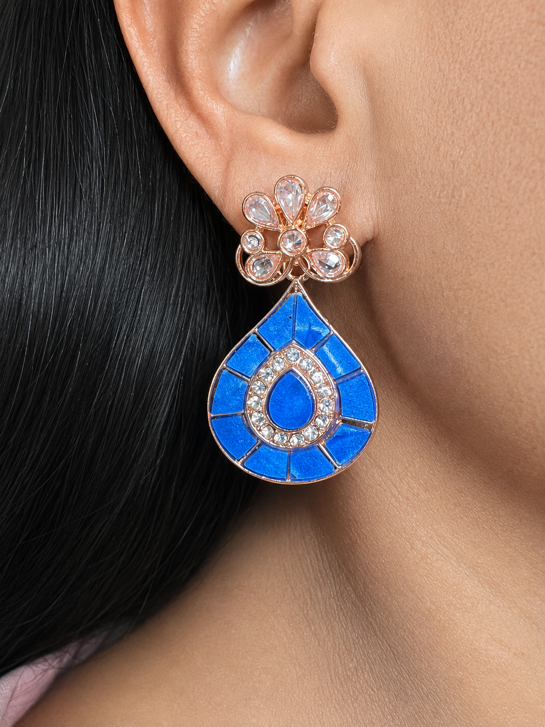 Handcrafted Ceramic Teardrop Earrings in Rose Gold Polish