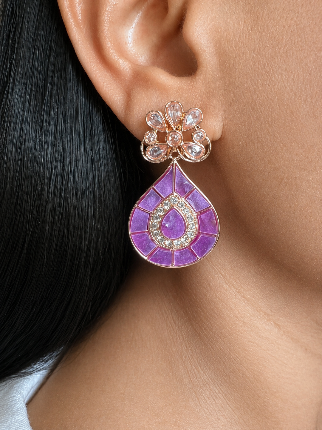 Handcrafted Ceramic Teardrop Earrings in Rose Gold Polish