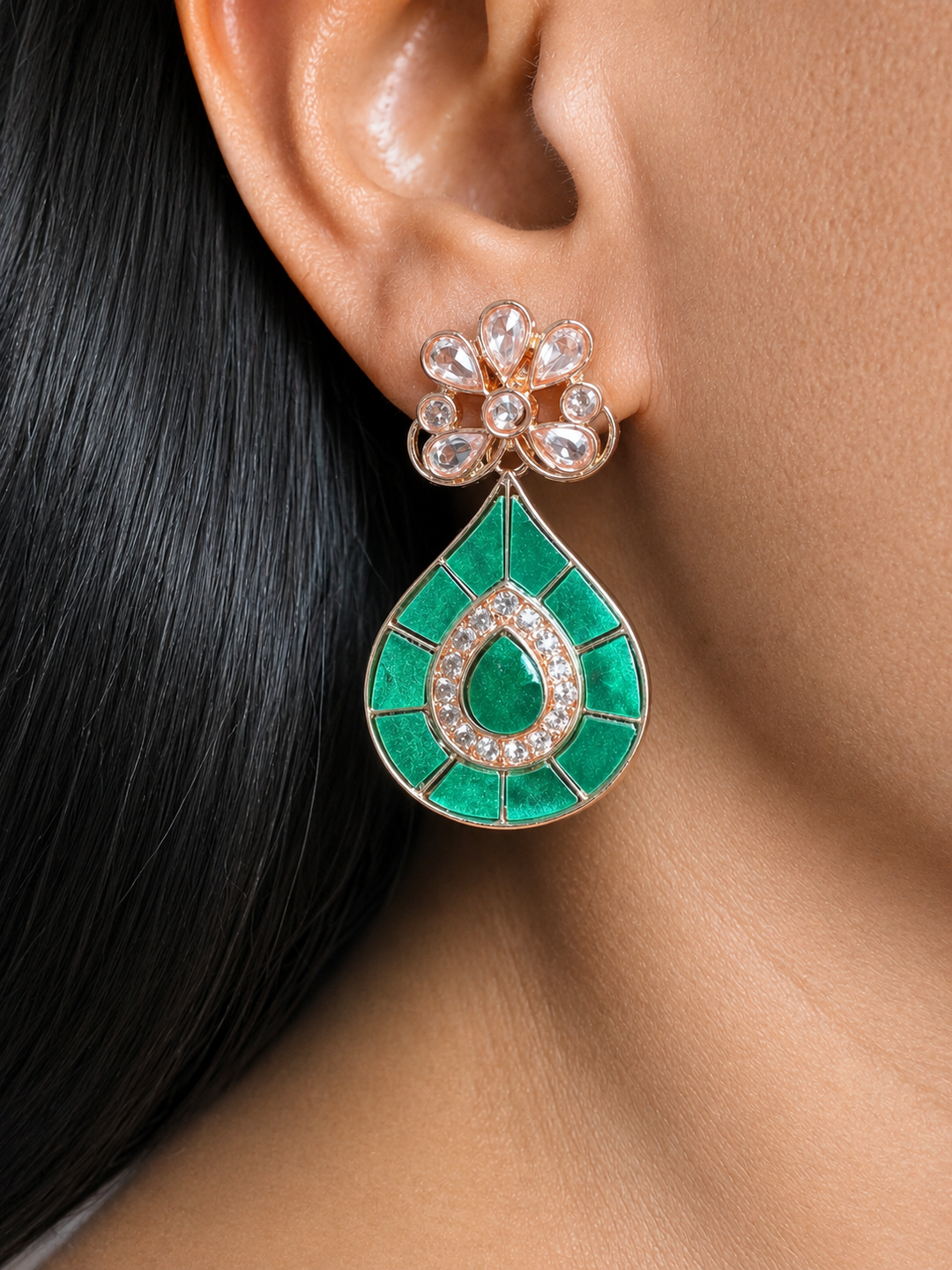 Handcrafted Ceramic Teardrop Earrings in Rose Gold Polish