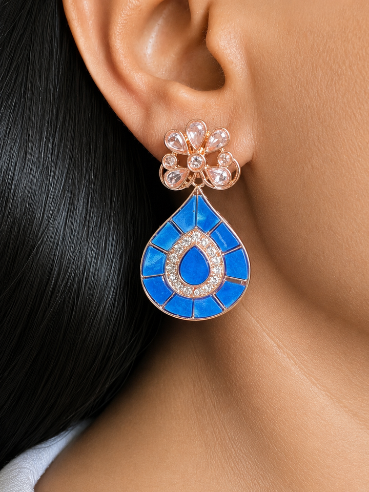 Handcrafted Ceramic Teardrop Earrings in Rose Gold Polish