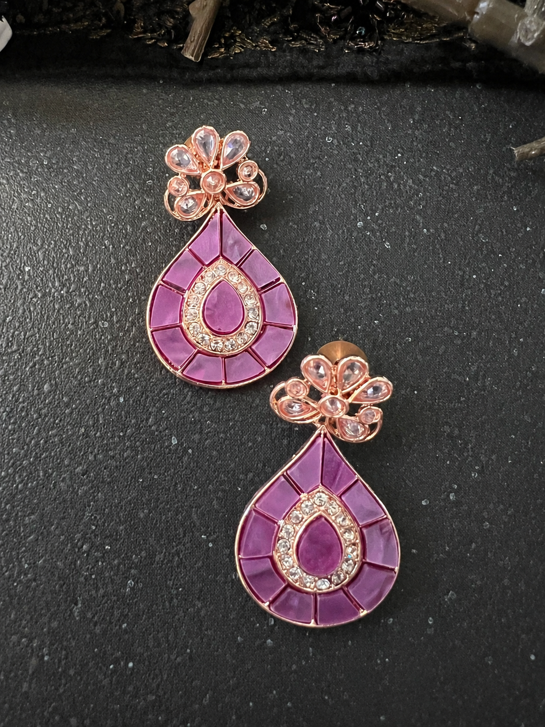 Handcrafted Ceramic Teardrop Earrings in Rose Gold Polish